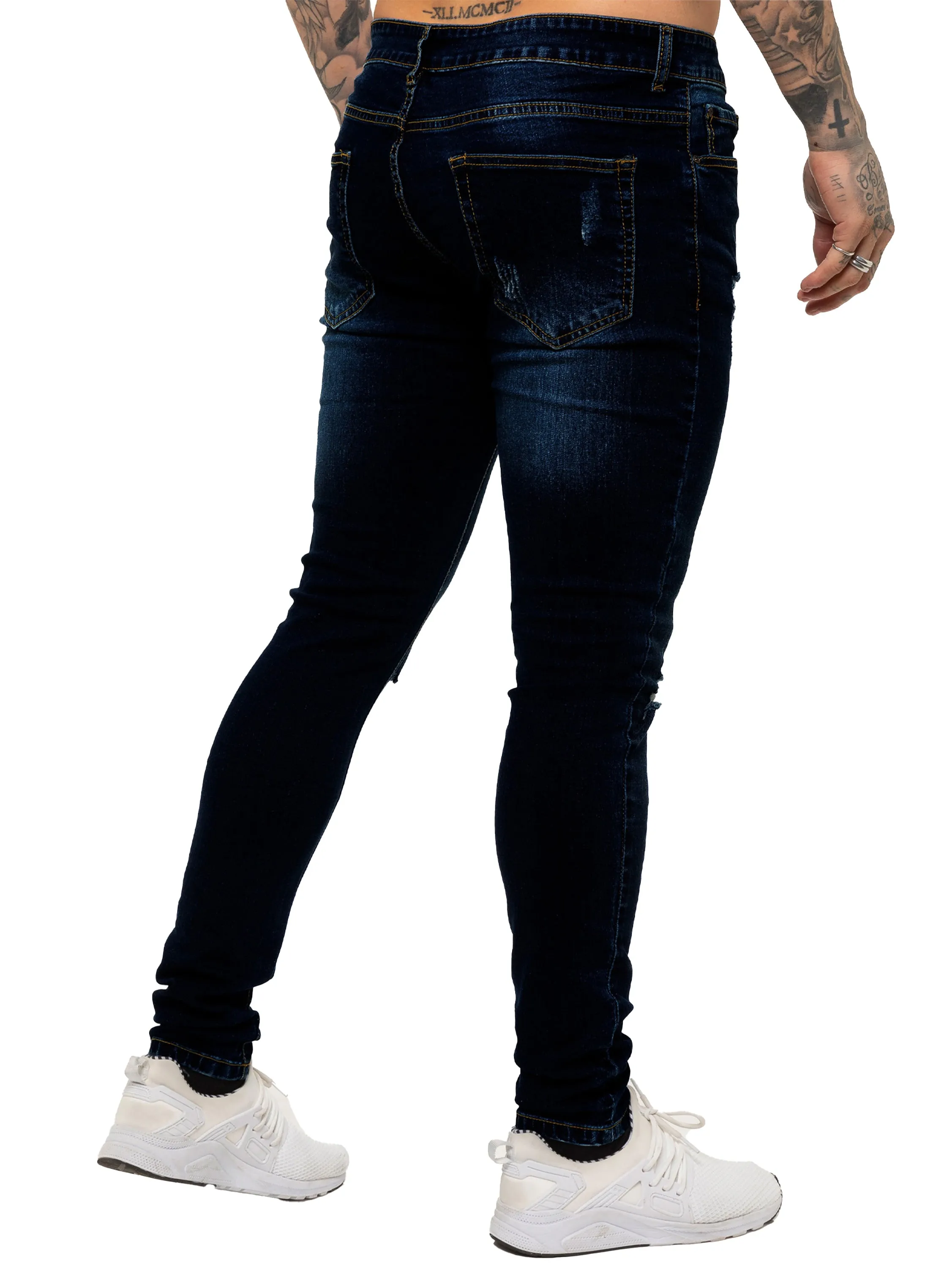 Mens Super Skinny Stretch Ripped Jeans | Enzo Designer Menswear