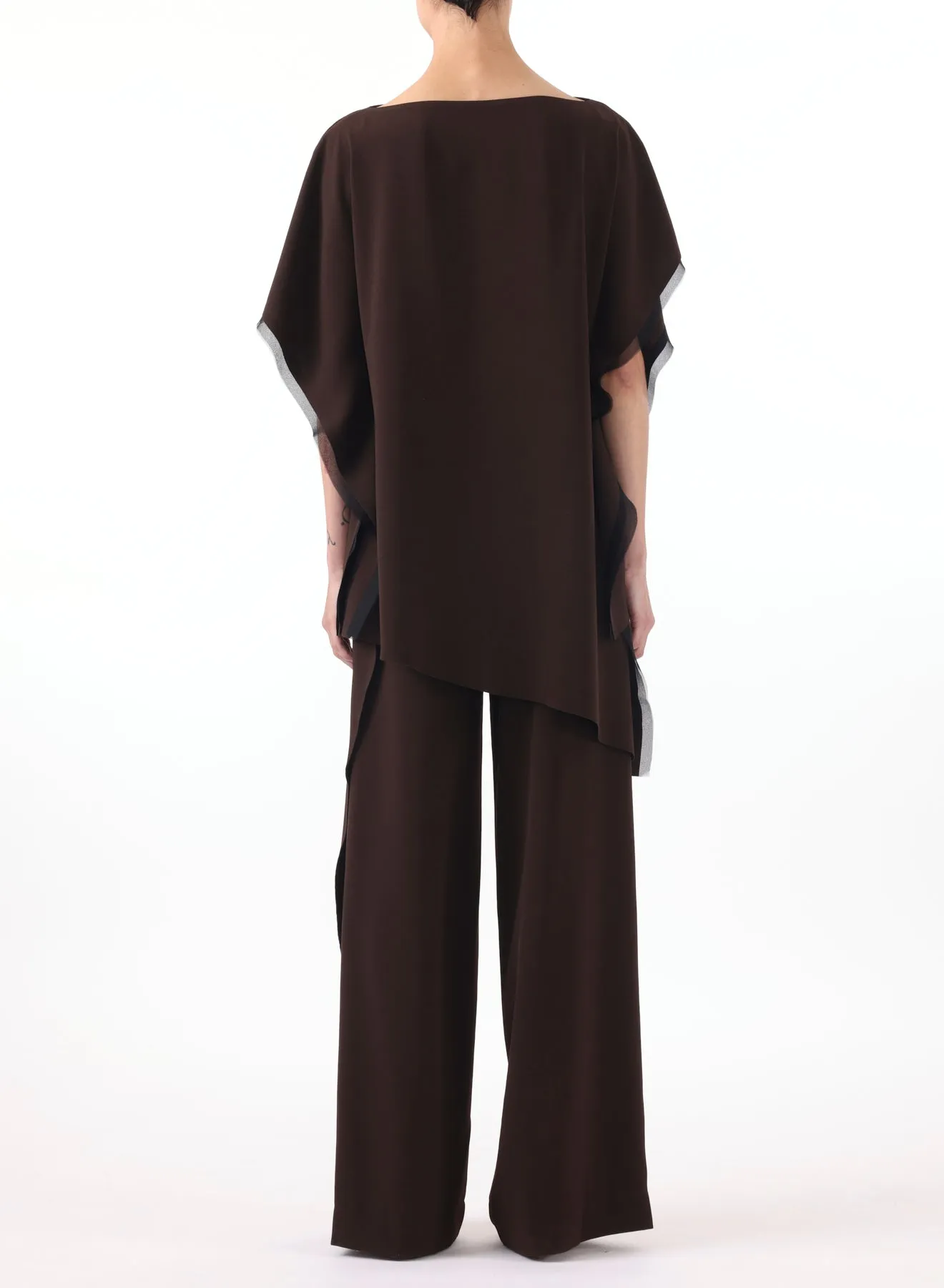 MID RISE CREPE STRAIGHT LEG PANTS WITH SIDE RUFFLE