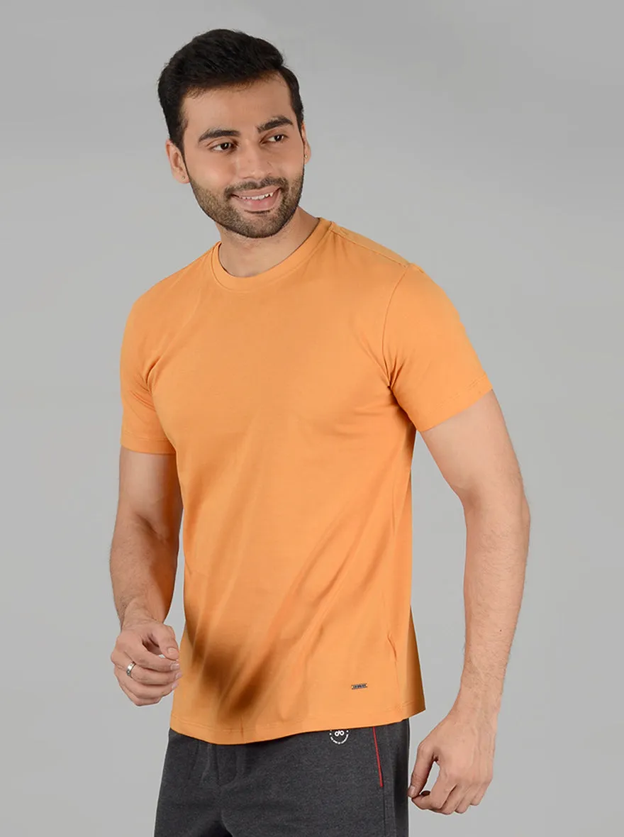 Mustard Yellow Solid Slim Fit T-Shirt | JadeBlue