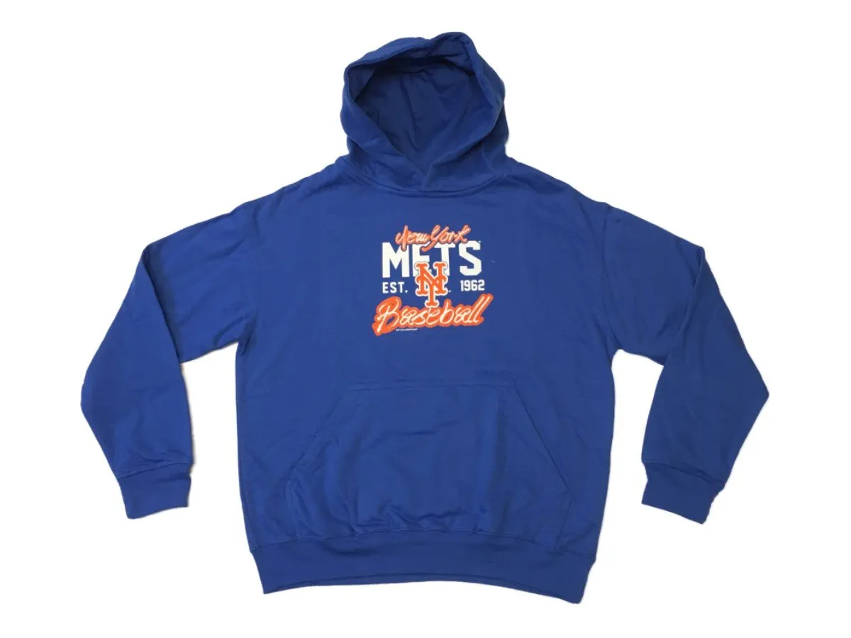 New York Mets SAAG YOUTH Unisex Blue Long Sleeve Hoodie Sweatshirt