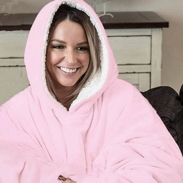 Oversized Hoodie Blanket with Fleece Warm Hoodies Sweats