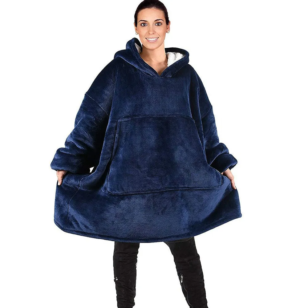 Oversized Hoodie Blanket with Fleece Warm Hoodies Sweats