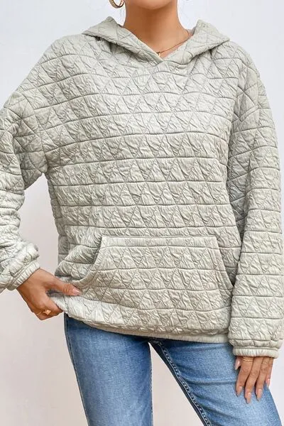 Quilted Long Sleeve Hoodie with Pocket