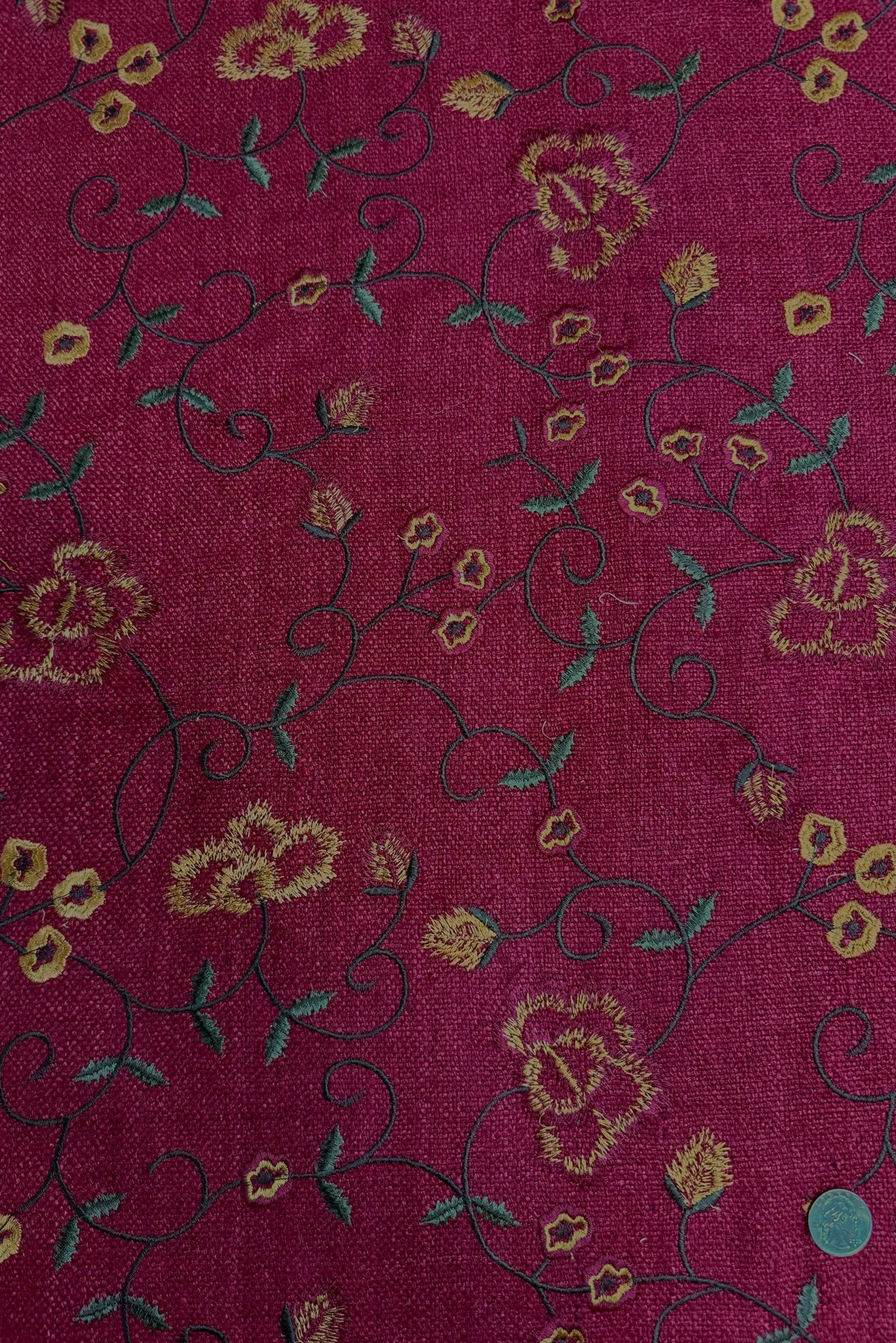 Red Embroidered Silk Linen MEMT-028-02