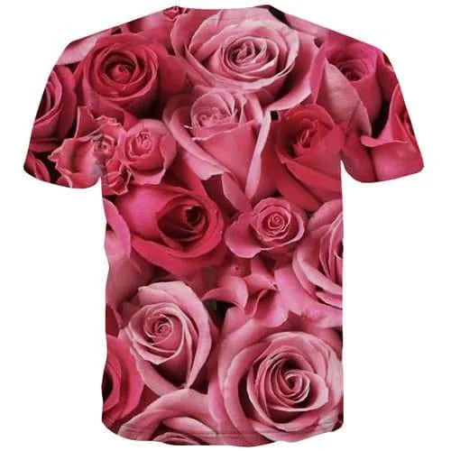 Rose T-shirt Men Flower Tshirts Casual Harajuku Shirt Print Pink Tshirt Anime Novel Tshirts Cool Short Sleeve T shirts Men women