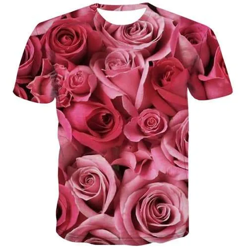 Rose T-shirt Men Flower Tshirts Casual Harajuku Shirt Print Pink Tshirt Anime Novel Tshirts Cool Short Sleeve T shirts Men women