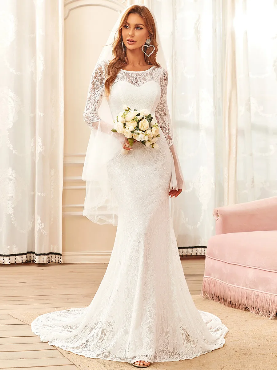 Round Neck Long Pagoda Sleeves Wedding Dress