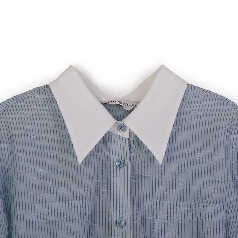 Sapphire Striped Shirt with White Collar