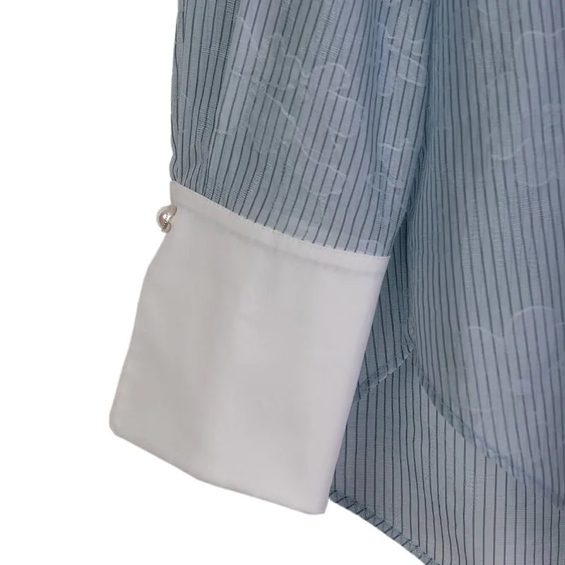 Sapphire Striped Shirt with White Collar