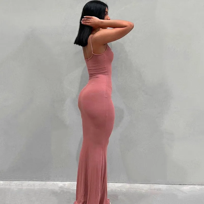 Satin Slip Sleeveless Backless Maxi Dress Women Y2k Summer Bodycon Elegant Sexy Outfits Ladies Birthday Party Club Sundress