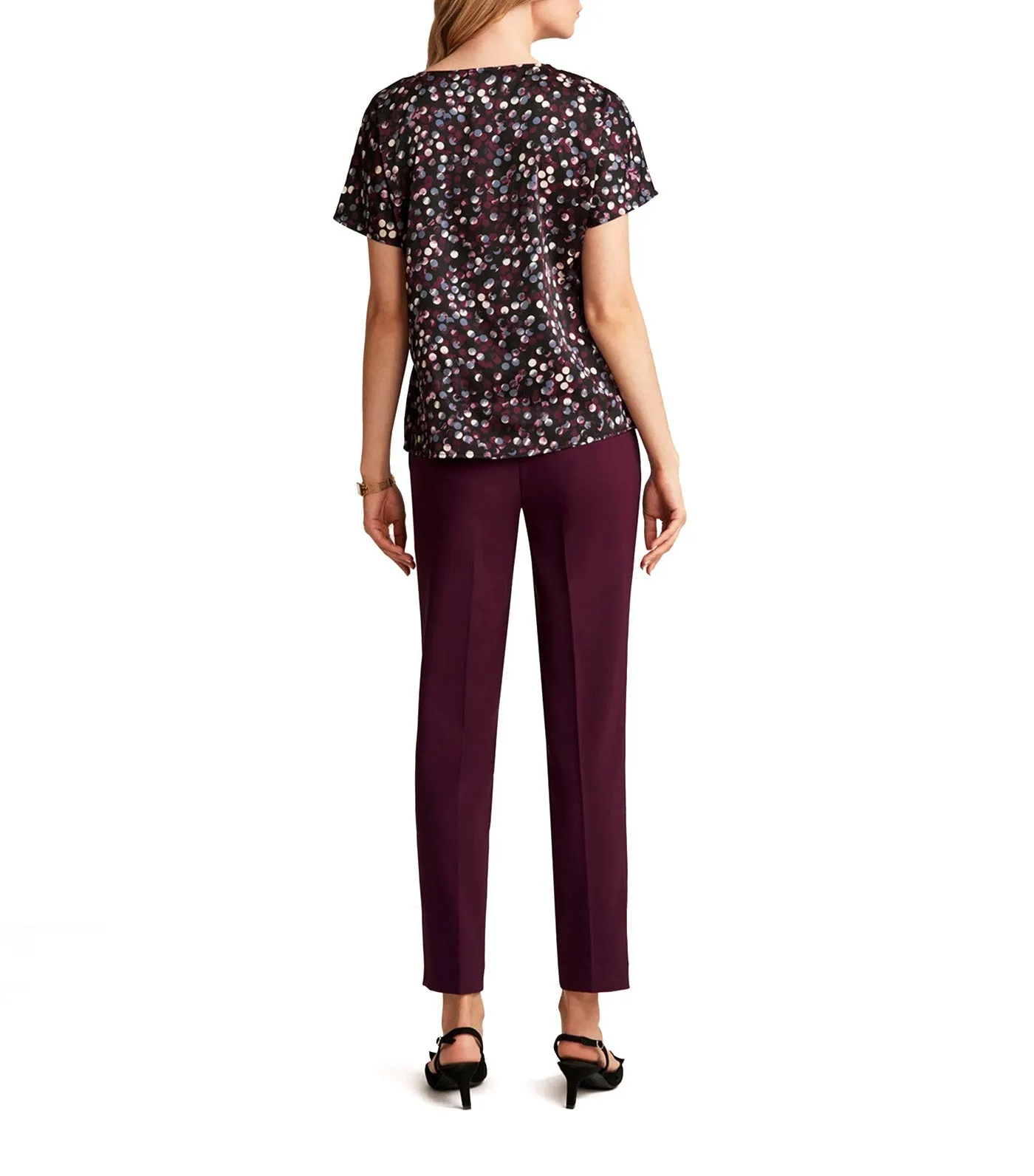 Short Sleeve Blouse With Bateau Neckline Anne Black/Deep Plum Multi