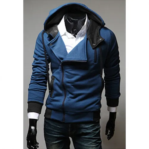 Street Style Side Zipper Studs Long Sleeves Men's  Polyester Hoodies 6153