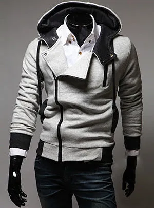 Street Style Side Zipper Studs Long Sleeves Men's  Polyester Hoodies 6153