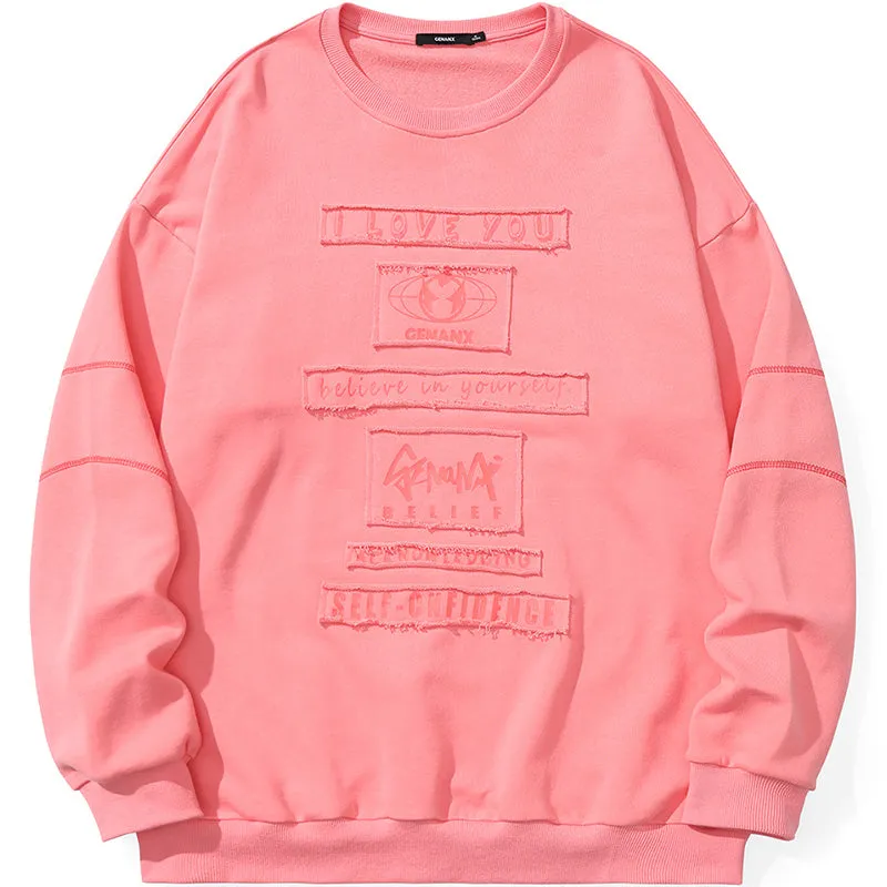 Stylish Plain Letter Print Crew Neck Sweatshirt