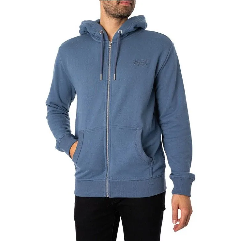 Superdry Mens Essential Logo Zip Hoodie Heritage Washed Blue