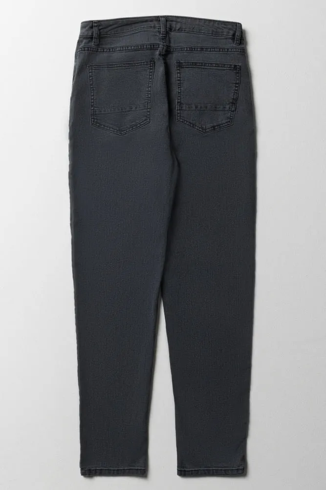 Tapered Denim Jeans Dark Grey