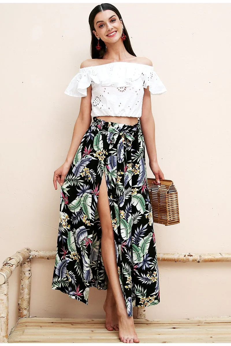 Thigh High Split Vintage Print Skirt