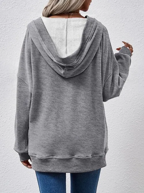 V-Neck Drop Shoulder Long Sleeve Hoodie