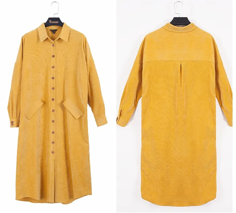 VenusFox Vintage Long Shirt Dress with Pocket and Belt