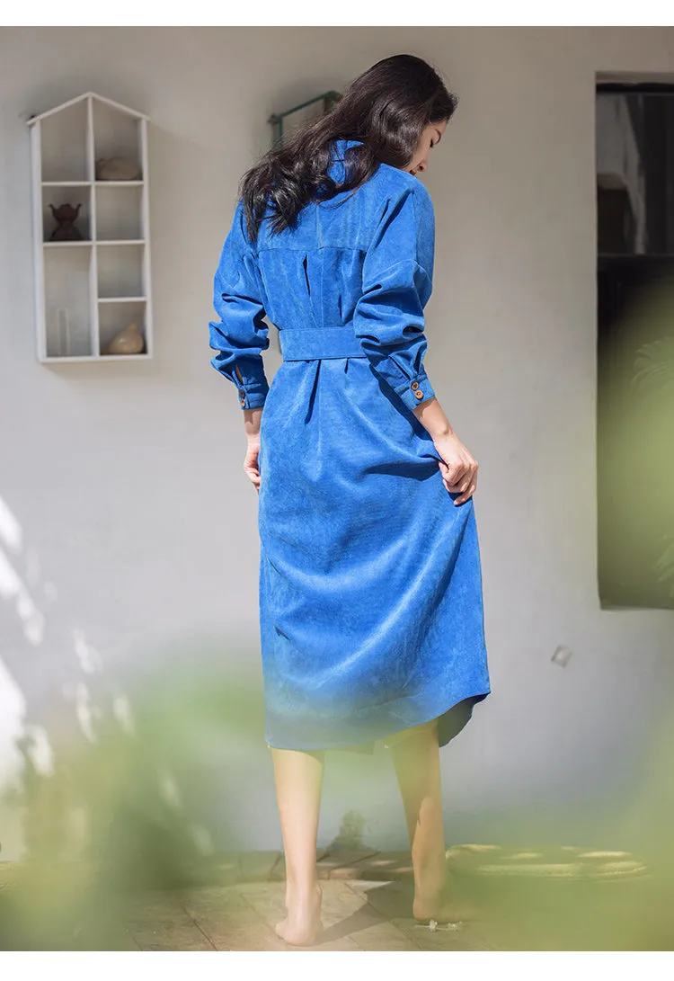 VenusFox Vintage Long Shirt Dress with Pocket and Belt