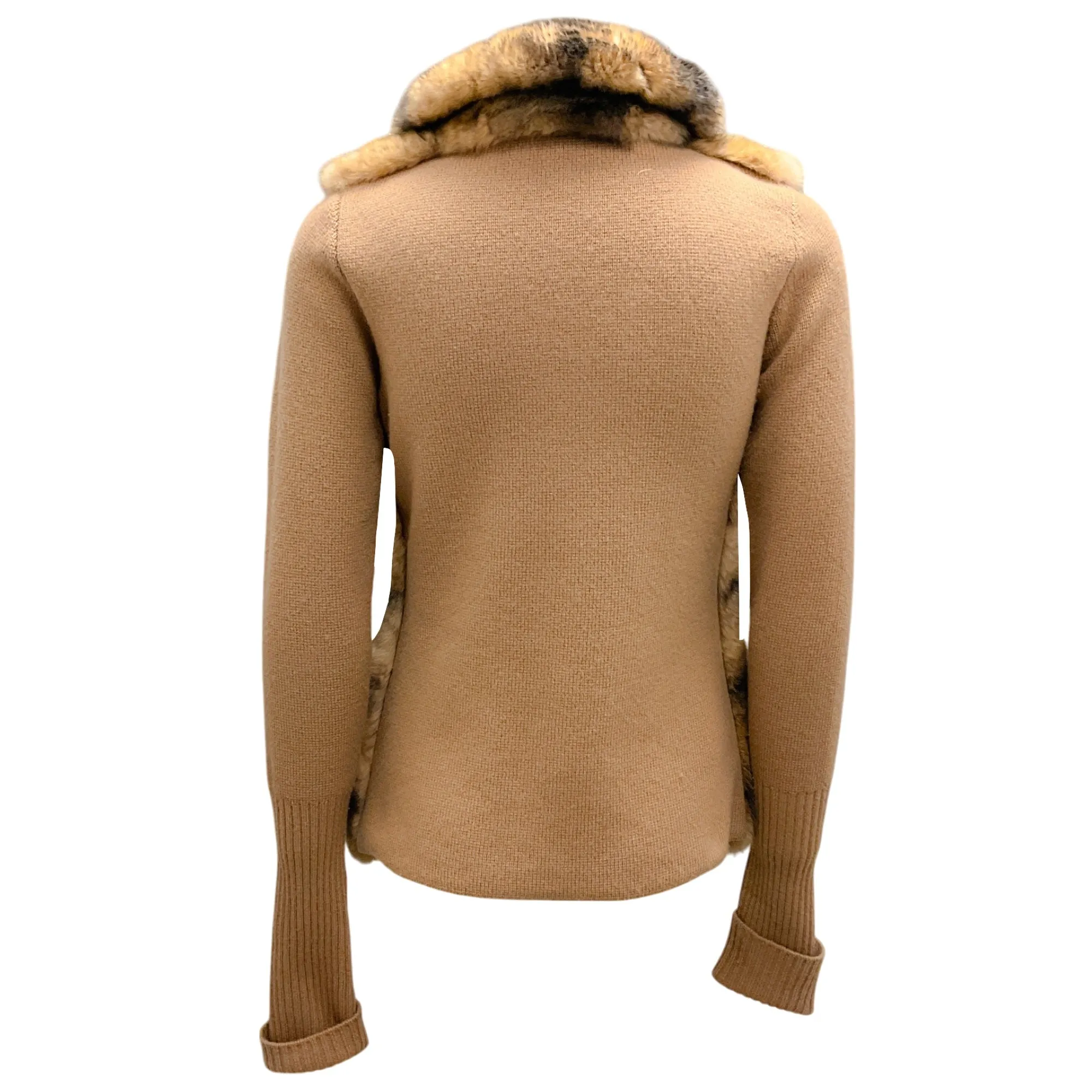 Vicedomini Tan Fur and Cashmere Knit Sweater Jacket