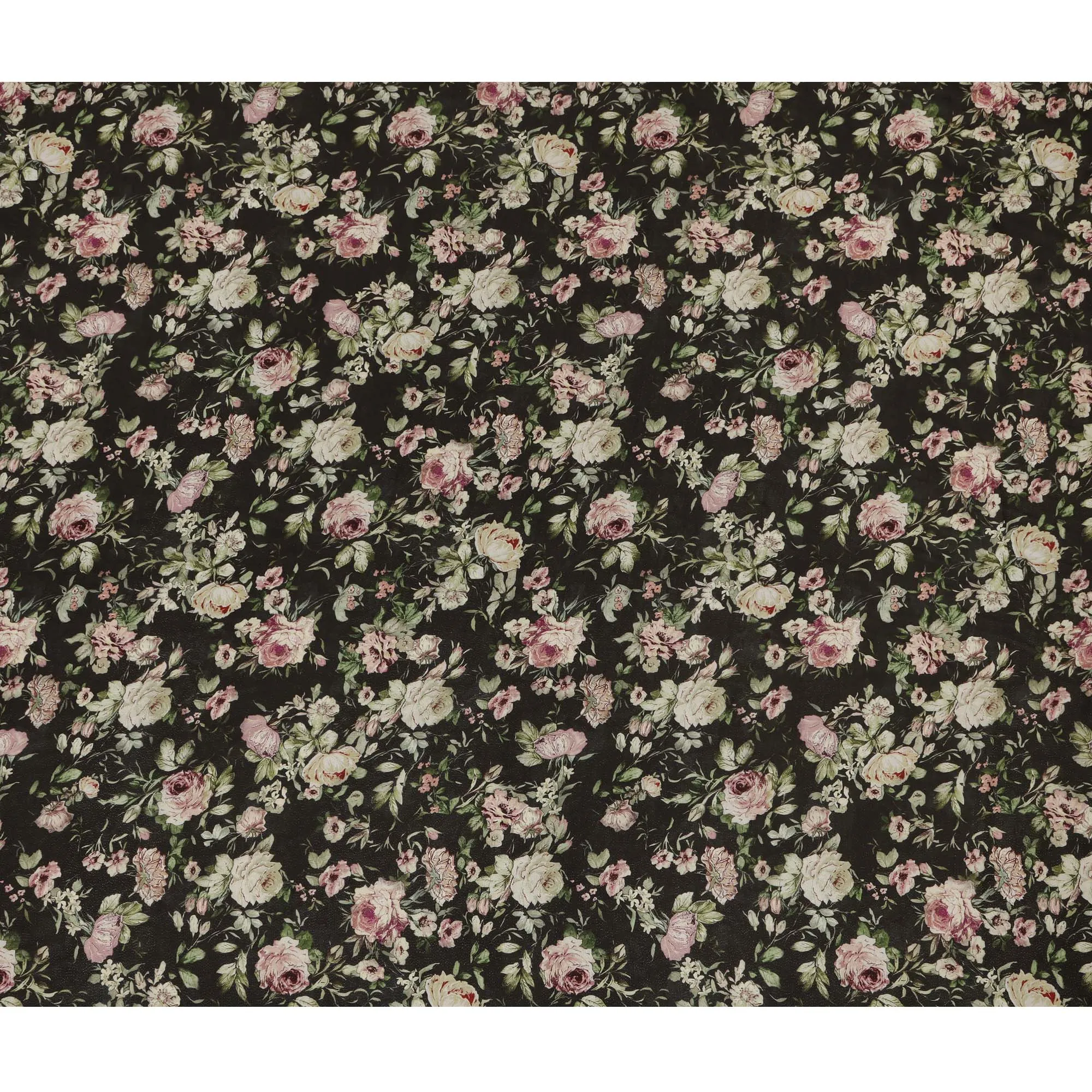 Viscose Crepe Fabric - Soft Pink Floral on Black, 110 cm Width-D20666