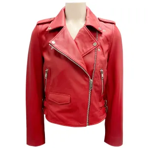 Walter Baker Red Lamb Leather Moto Zip Liz Jacket