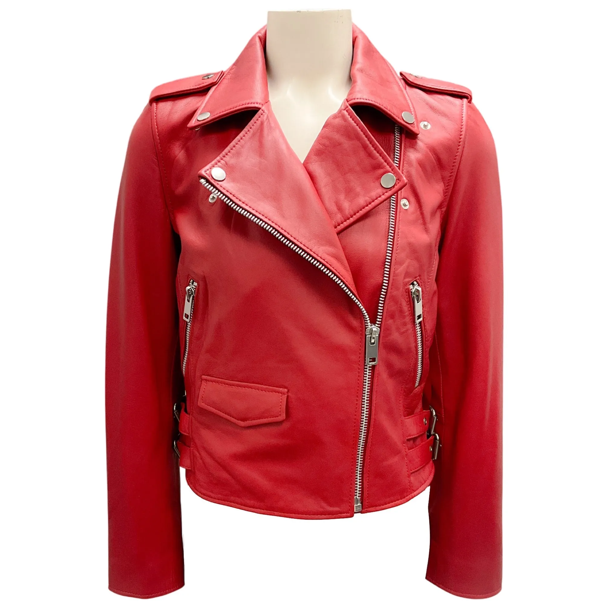 Walter Baker Red Lamb Leather Moto Zip Liz Jacket