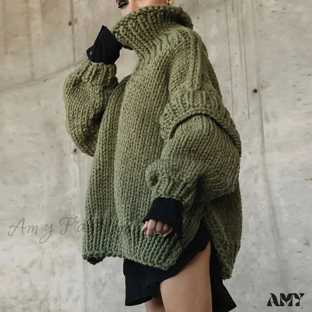 Women Casual Warm Winter Thick Fall Elegant Solid Knitted Jumper Fashion Long Sleeve Loose Sweater