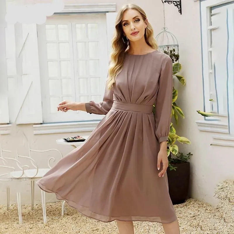 Women Elegant Brown Chiffon Dress