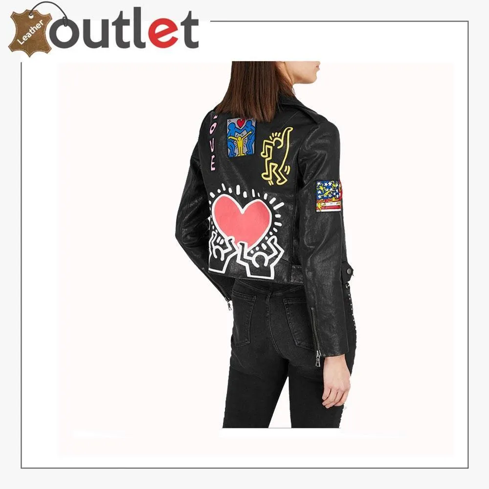 Women Fashion Printed Leather Jacket