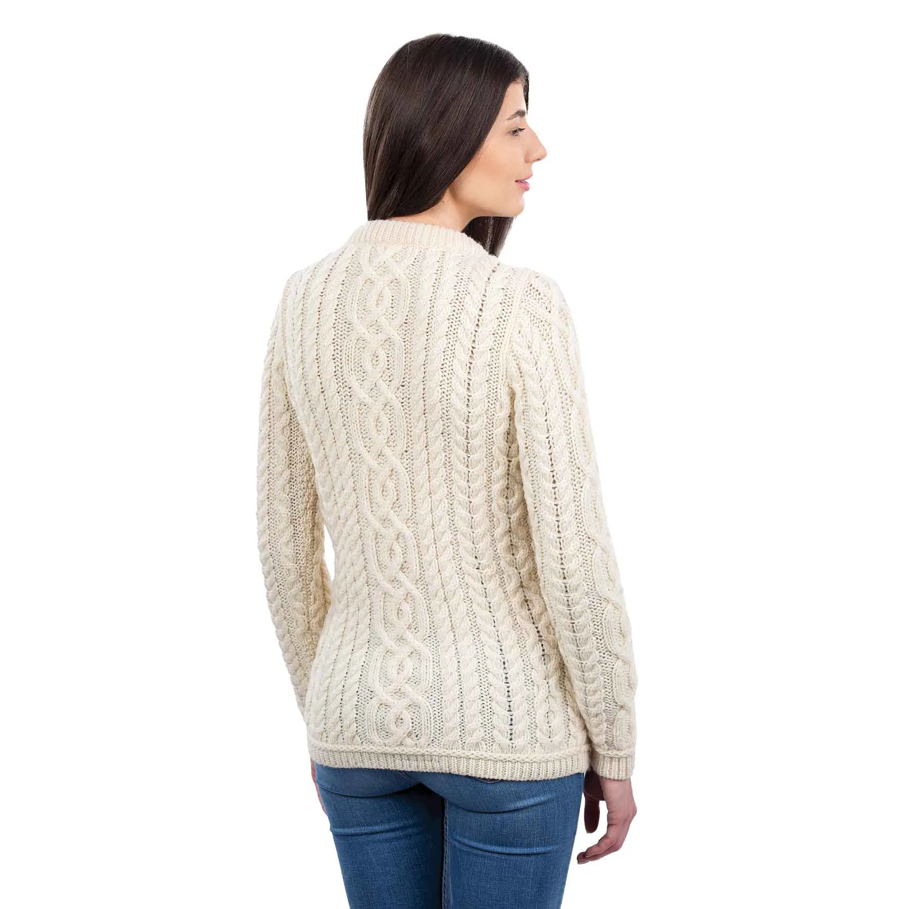 Women's Aran Knit Button Cardigan, Natural