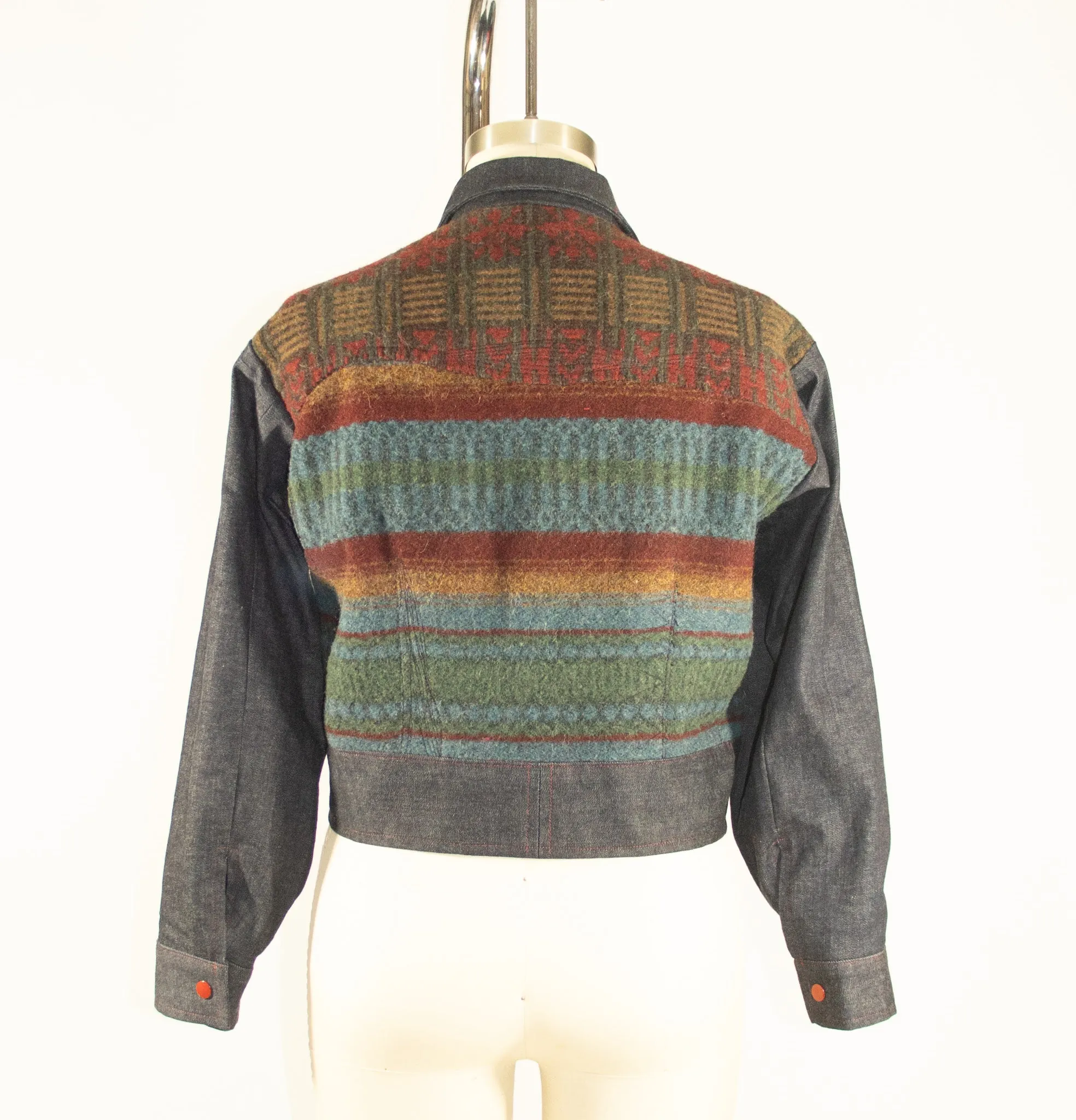 Wool Patchwork  H Jacket with Denim Sleeves